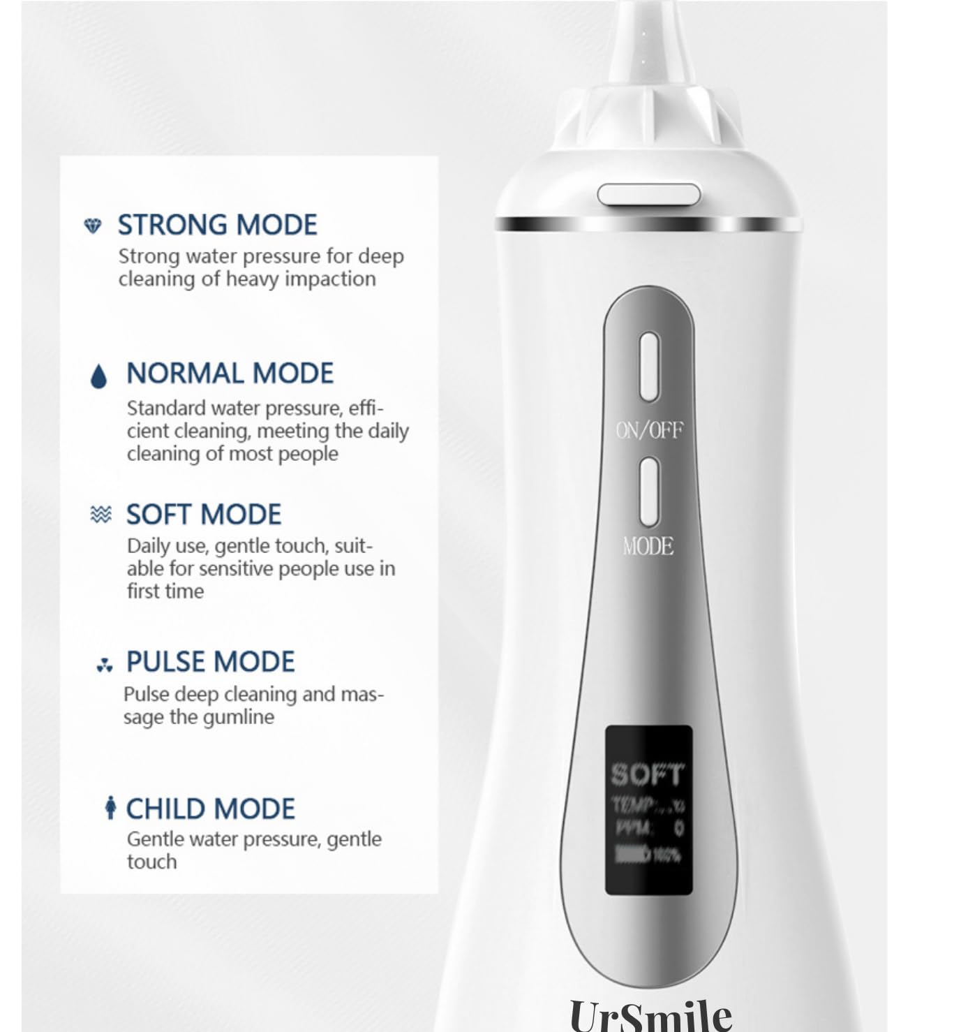 Water Dental Flosser Cordless Oral irrigator for Teeth,ursmile 350ml Rechargeable IPX7 Waterproof Electric Plaque Remover for Adults